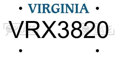 VRX3820 Virginia License Plate