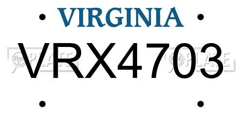 VRX4703 Virginia License Plate