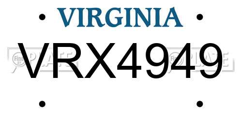 VRX4949 Virginia License Plate
