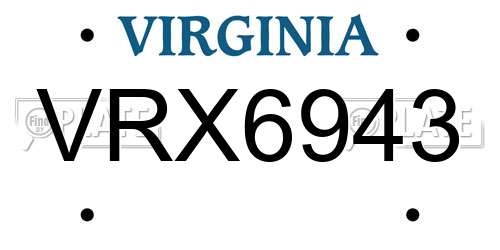 VRX6943 Virginia License Plate