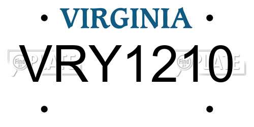 VRY1210 Virginia License Plate