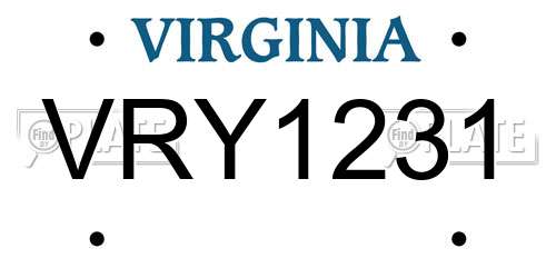 VRY1231 Virginia License Plate