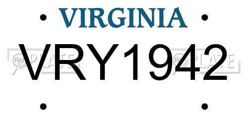 VRY1942 Virginia License Plate