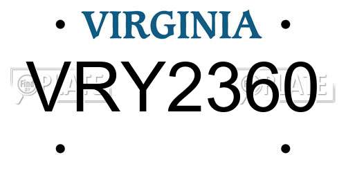 VRY2360 Virginia License Plate