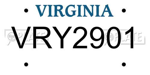 VRY2901 Virginia License Plate