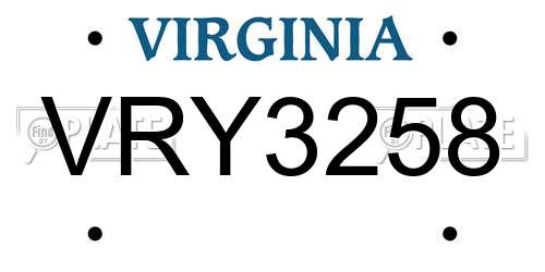 VRY3258 Virginia License Plate