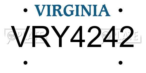 VRY4242 Virginia License Plate