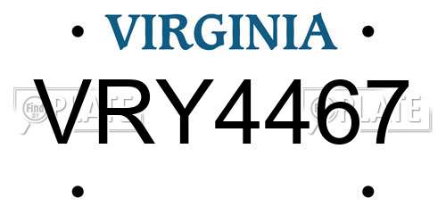 VRY4467 Virginia License Plate