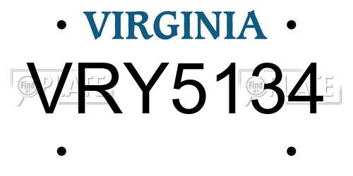 VRY5134 Virginia License Plate