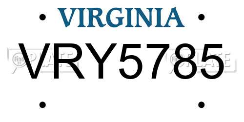 VRY5785 Virginia License Plate