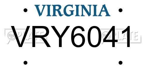 VRY6041 Virginia License Plate