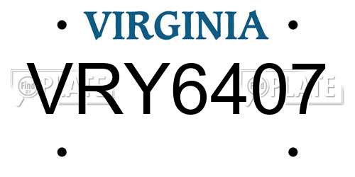 VRY6407 Virginia License Plate