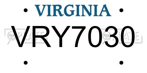 VRY7030 Virginia License Plate