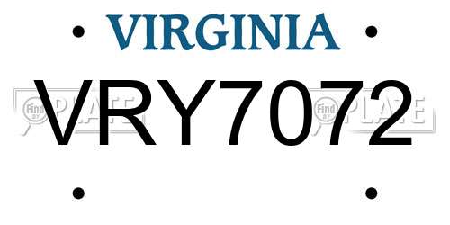 VRY7072 Virginia License Plate