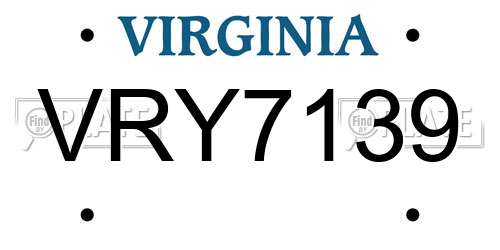 VRY7139 Virginia License Plate