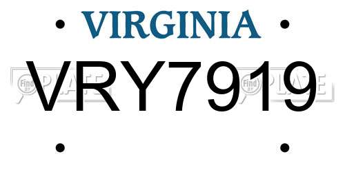 VRY7919 Virginia License Plate