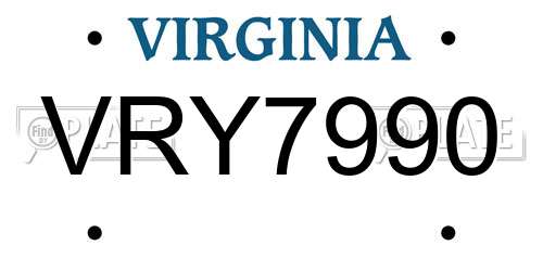 VRY7990 Virginia License Plate