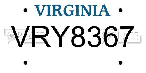 VRY8367 Virginia License Plate