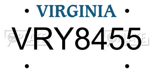 VRY8455 Virginia License Plate