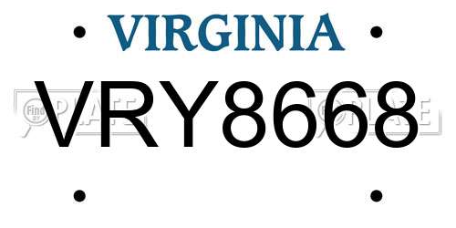 VRY8668 Virginia License Plate