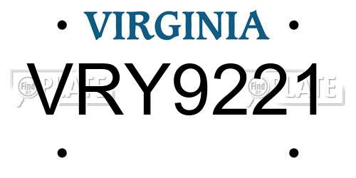 VRY9221 Virginia License Plate