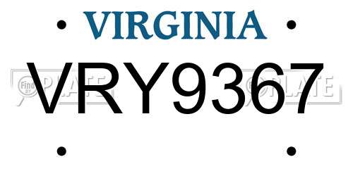 VRY9367 Virginia License Plate