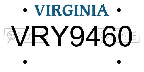 VRY9460 Virginia License Plate