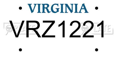 VRZ1221 Virginia License Plate