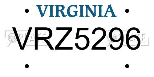VRZ5296 Virginia License Plate