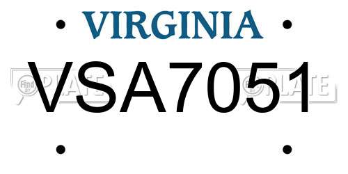 VSA7051 Virginia License Plate