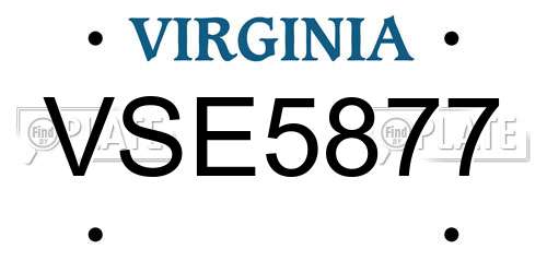 VSE5877 Virginia License Plate