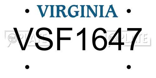 VSF1647 Virginia License Plate