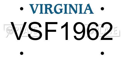 VSF1962 Virginia License Plate