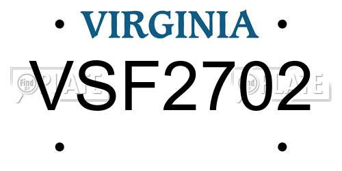 VSF2702 Virginia License Plate
