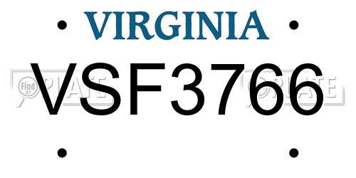 VSF3766 Virginia License Plate