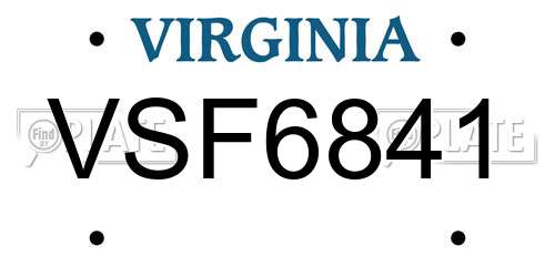 VSF6841 Virginia License Plate
