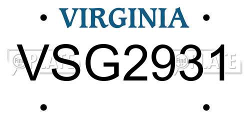 VSG2931 Virginia License Plate