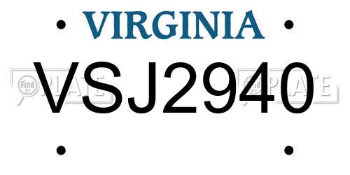 VSJ2940 Virginia License Plate