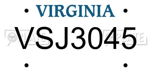 VSJ3045 Virginia License Plate