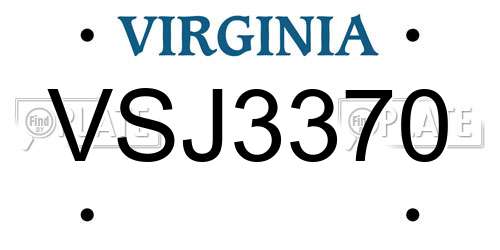 VSJ3370 Virginia License Plate