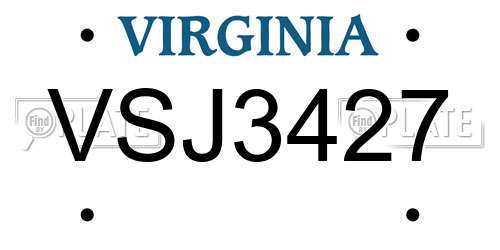 VSJ3427 Virginia License Plate
