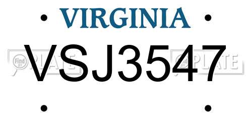 VSJ3547 Virginia License Plate