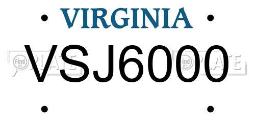 VSJ6000 Virginia License Plate