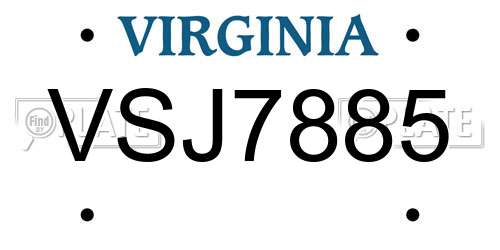 VSJ7885 Virginia License Plate