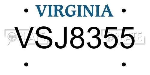 VSJ8355 Virginia License Plate