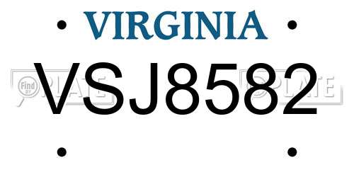 VSJ8582 Virginia License Plate
