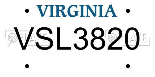 VSL3820 Virginia License Plate