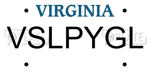 VSLPYGL Virginia License Plate