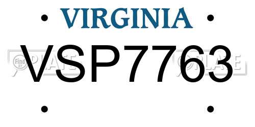 VSP7763 Virginia License Plate