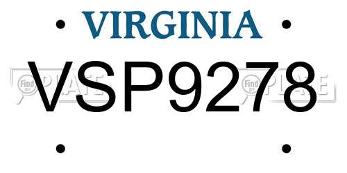 VSP9278 Virginia License Plate